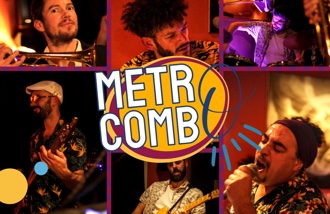 Montage photo des musiciens avec le logo « Metro Combo au centre »