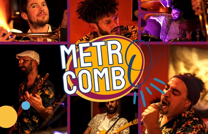 Montage photo des musiciens avec le logo « Metro Combo au centre »