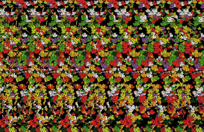 Illustration d’une immense mosaïque de feuilles de différentes couleurs.